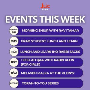 One week's schedule of Torah learning at Penn